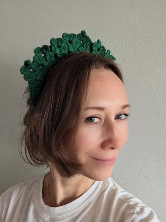 Hand Crochet 3D Floral Crown Headband Kelly Green Artisan